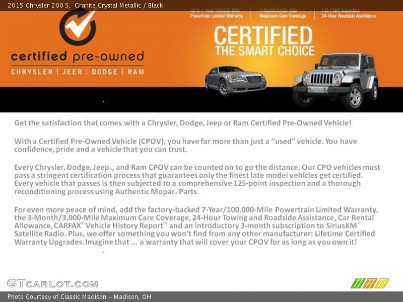 Granite Crystal Metallic / Black 2015 Chrysler 200 S