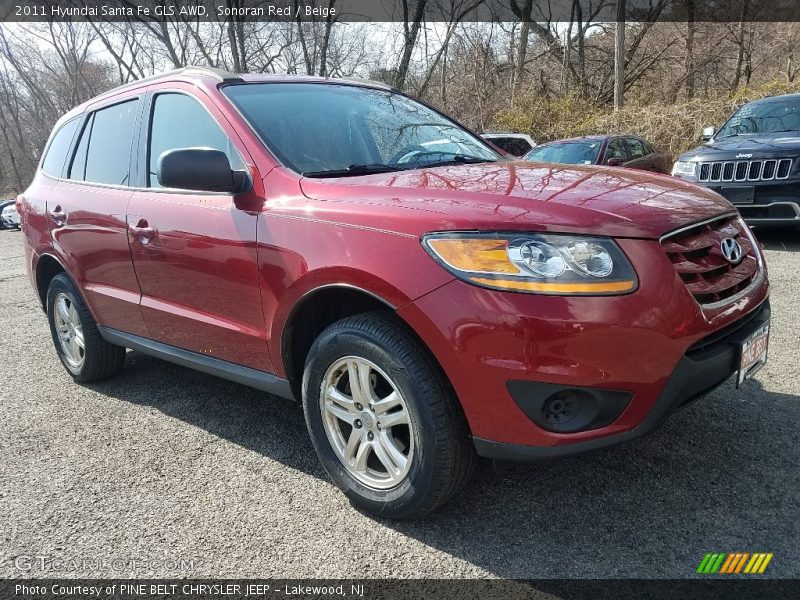 Sonoran Red / Beige 2011 Hyundai Santa Fe GLS AWD