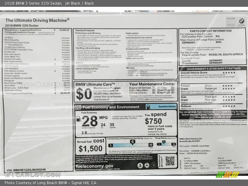 Jet Black / Black 2018 BMW 3 Series 320i Sedan