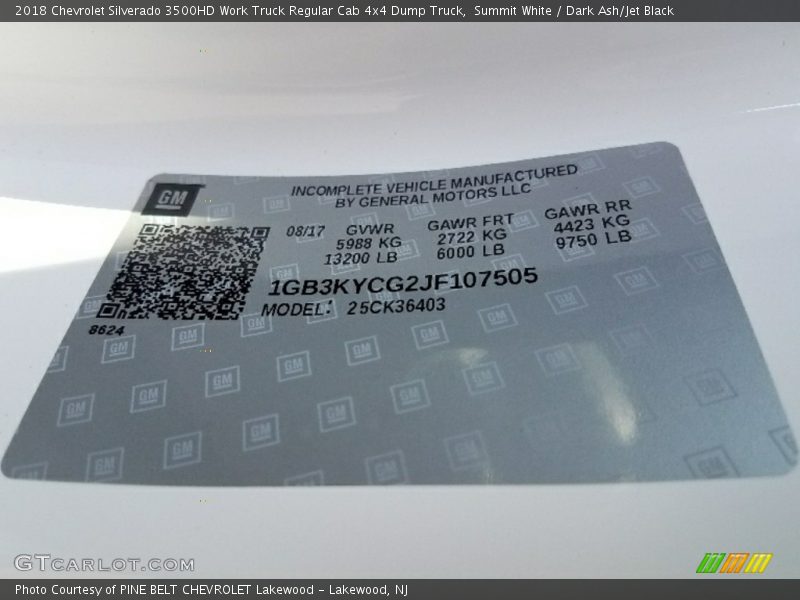 Summit White / Dark Ash/Jet Black 2018 Chevrolet Silverado 3500HD Work Truck Regular Cab 4x4 Dump Truck