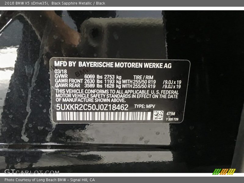 Black Sapphire Metallic / Black 2018 BMW X5 sDrive35i