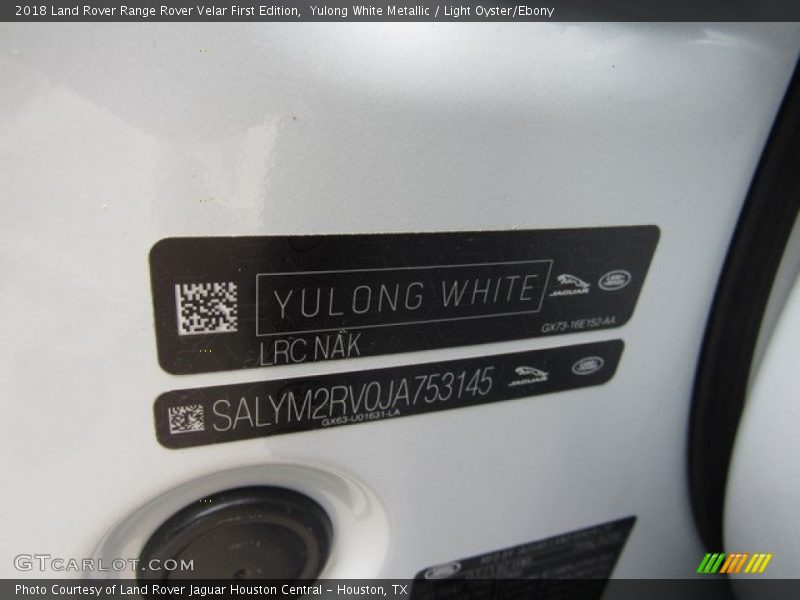 Yulong White Metallic / Light Oyster/Ebony 2018 Land Rover Range Rover Velar First Edition