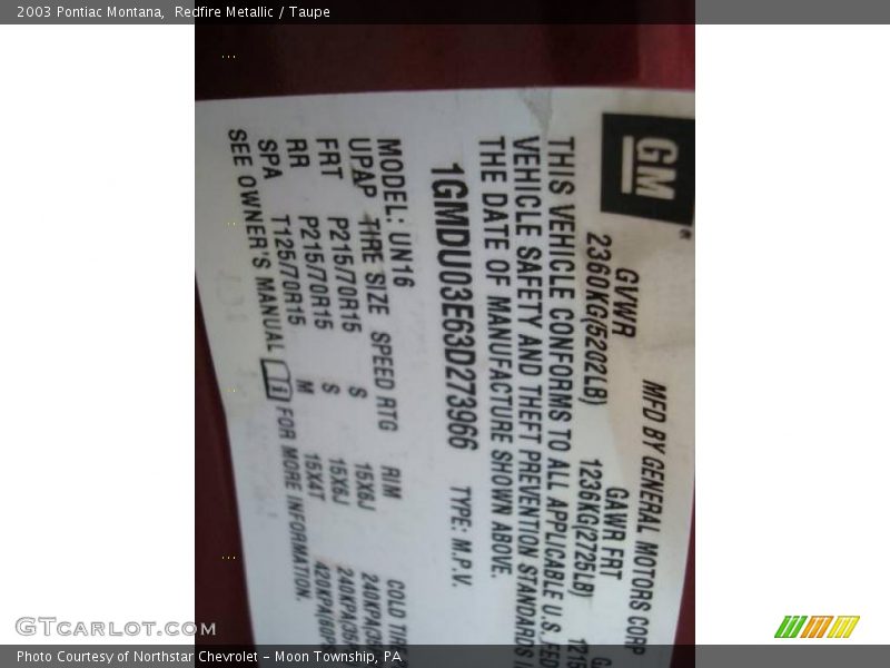 Redfire Metallic / Taupe 2003 Pontiac Montana