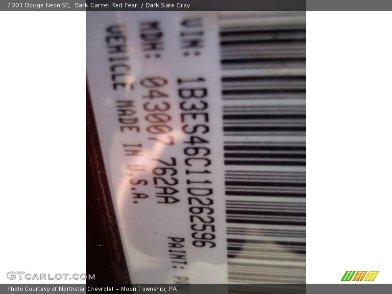 Dark Garnet Red Pearl / Dark Slate Gray 2001 Dodge Neon SE
