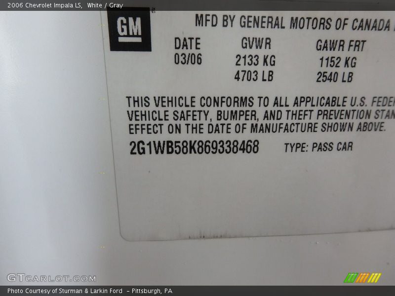 White / Gray 2006 Chevrolet Impala LS