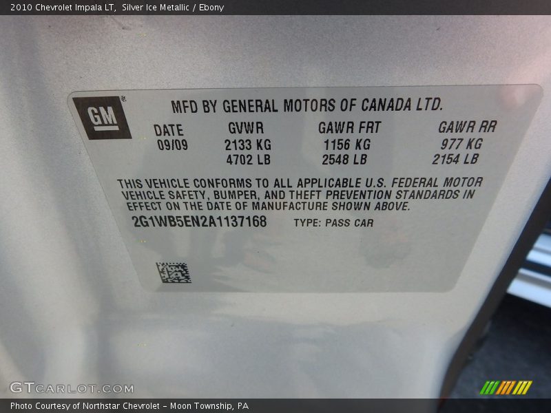 Silver Ice Metallic / Ebony 2010 Chevrolet Impala LT