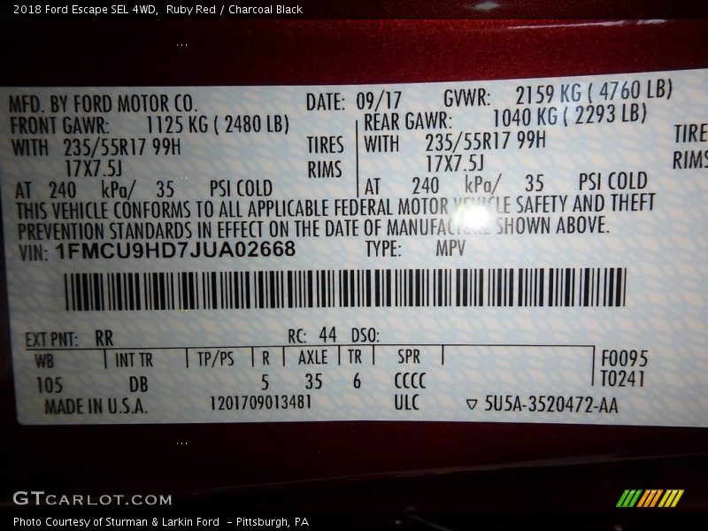 Ruby Red / Charcoal Black 2018 Ford Escape SEL 4WD