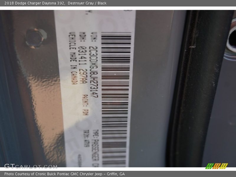 Destroyer Gray / Black 2018 Dodge Charger Daytona 392
