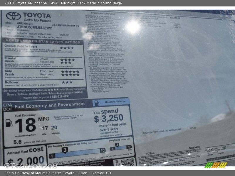 Midnight Black Metallic / Sand Beige 2018 Toyota 4Runner SR5 4x4