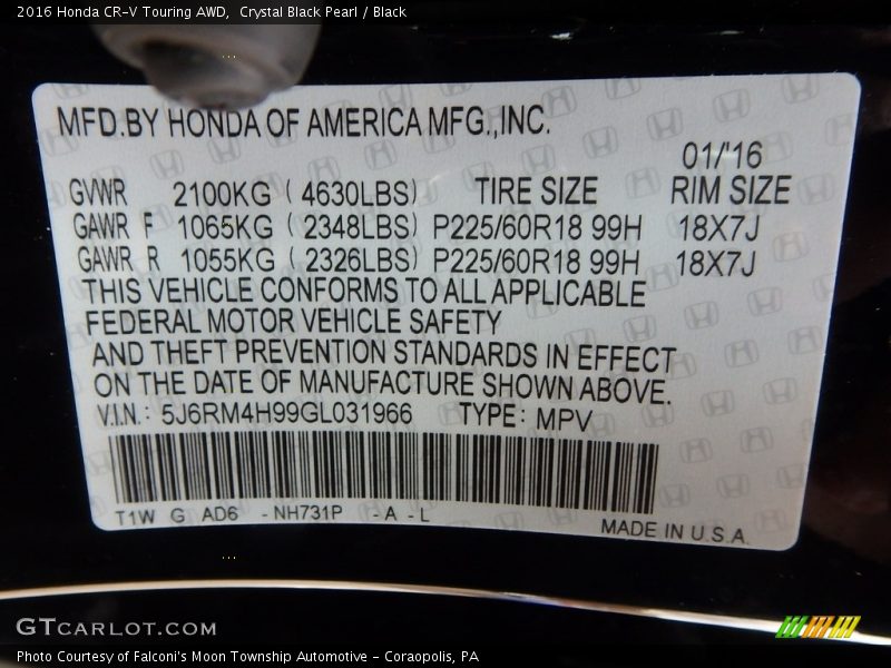 Crystal Black Pearl / Black 2016 Honda CR-V Touring AWD