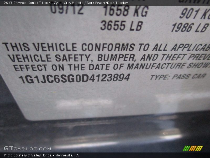 Cyber Gray Metallic / Dark Pewter/Dark Titanium 2013 Chevrolet Sonic LT Hatch