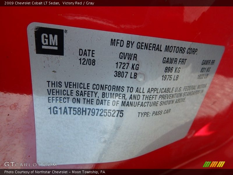 Victory Red / Gray 2009 Chevrolet Cobalt LT Sedan
