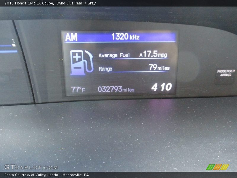 Dyno Blue Pearl / Gray 2013 Honda Civic EX Coupe