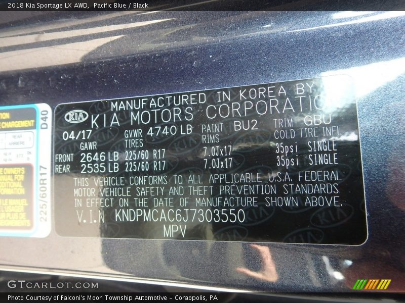 Pacific Blue / Black 2018 Kia Sportage LX AWD