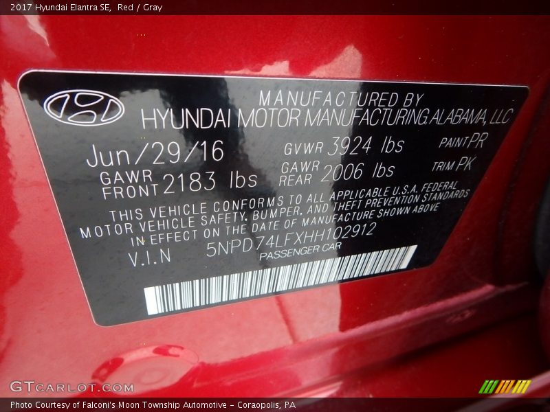 Red / Gray 2017 Hyundai Elantra SE