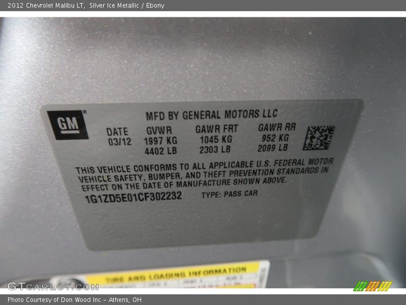 Silver Ice Metallic / Ebony 2012 Chevrolet Malibu LT