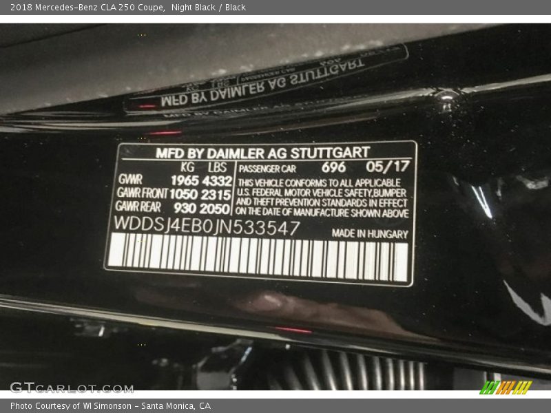 Night Black / Black 2018 Mercedes-Benz CLA 250 Coupe
