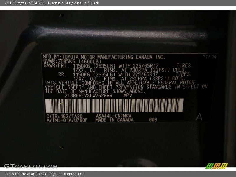 Magnetic Gray Metallic / Black 2015 Toyota RAV4 XLE