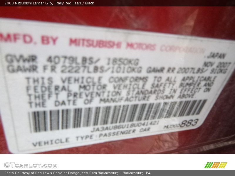 Rally Red Pearl / Black 2008 Mitsubishi Lancer GTS