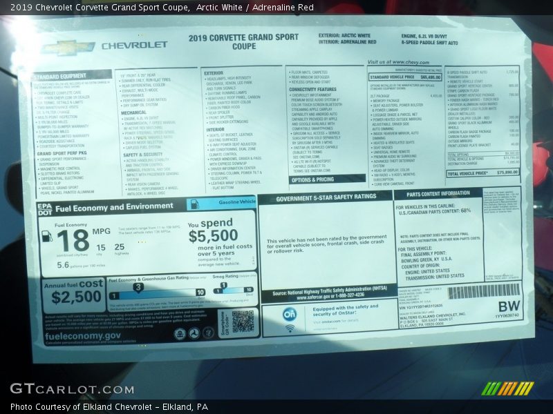  2019 Corvette Grand Sport Coupe Window Sticker