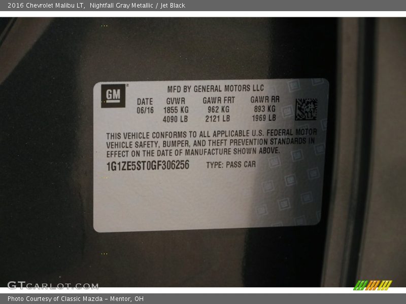Nightfall Gray Metallic / Jet Black 2016 Chevrolet Malibu LT