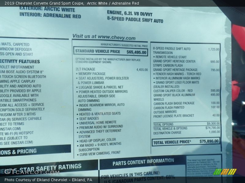  2019 Corvette Grand Sport Coupe Window Sticker