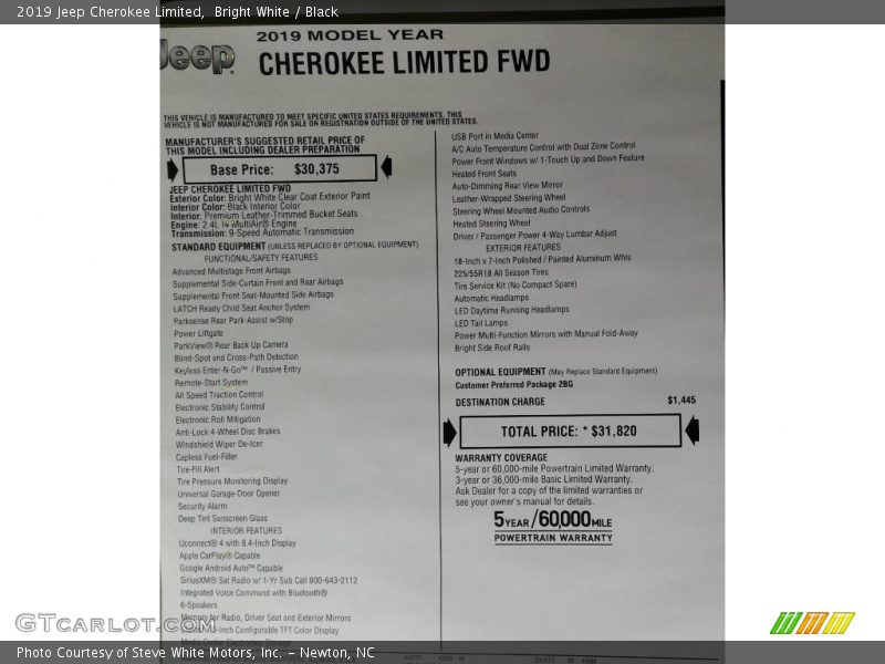  2019 Cherokee Limited Window Sticker