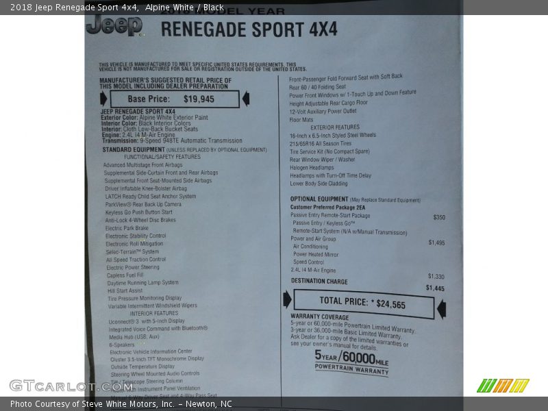 Alpine White / Black 2018 Jeep Renegade Sport 4x4