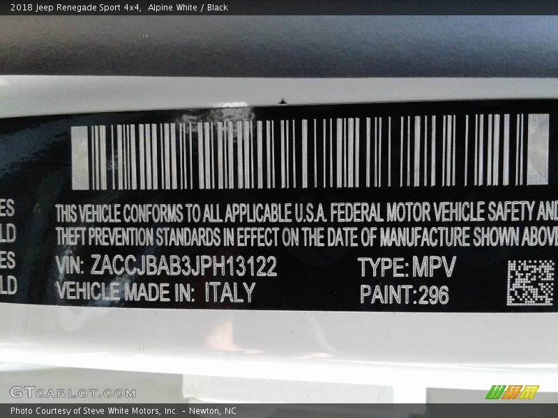 Alpine White / Black 2018 Jeep Renegade Sport 4x4
