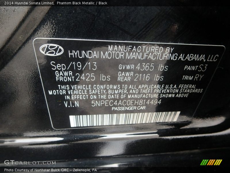 Phantom Black Metallic / Black 2014 Hyundai Sonata Limited