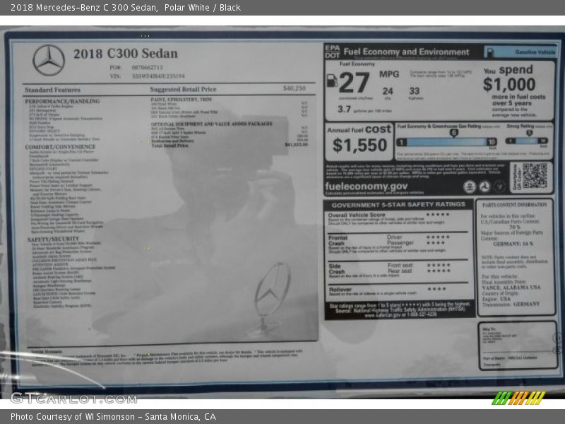 Polar White / Black 2018 Mercedes-Benz C 300 Sedan