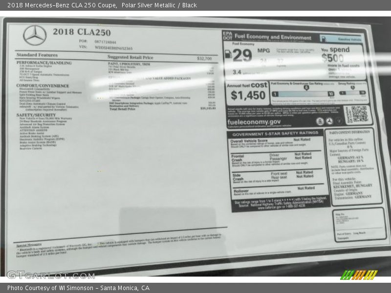 Polar Silver Metallic / Black 2018 Mercedes-Benz CLA 250 Coupe