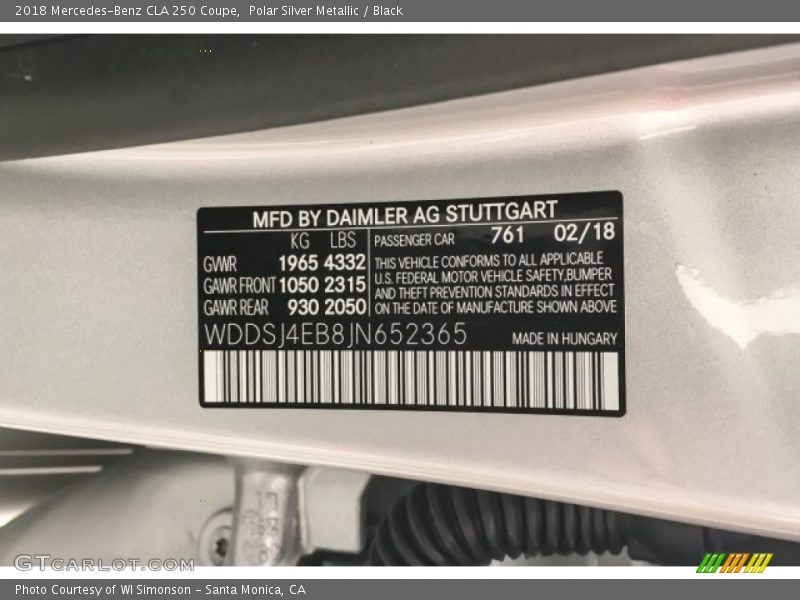 Polar Silver Metallic / Black 2018 Mercedes-Benz CLA 250 Coupe