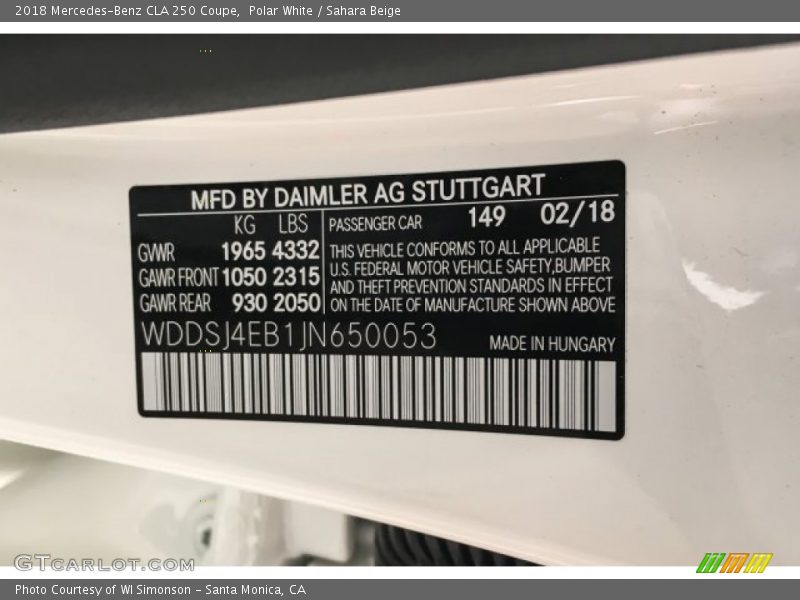 Polar White / Sahara Beige 2018 Mercedes-Benz CLA 250 Coupe
