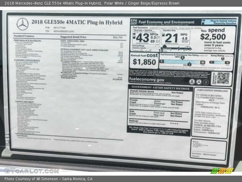  2018 GLE 550e 4Matic Plug-In Hybrid Window Sticker