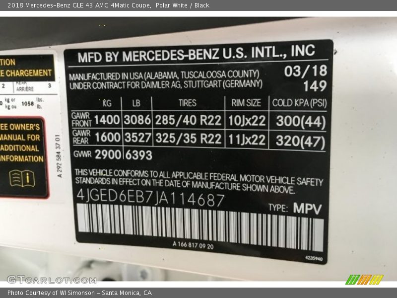 Polar White / Black 2018 Mercedes-Benz GLE 43 AMG 4Matic Coupe