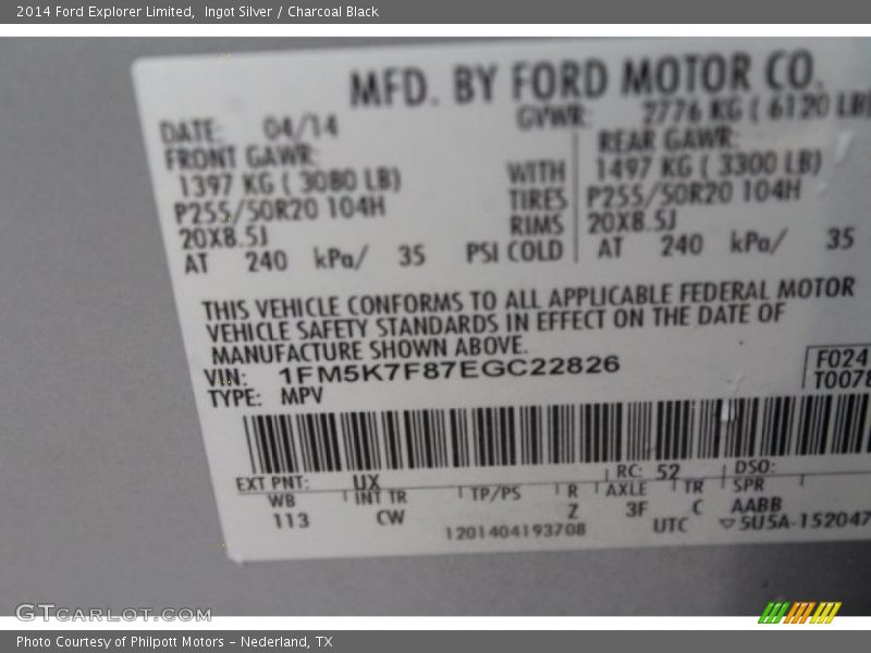 Ingot Silver / Charcoal Black 2014 Ford Explorer Limited
