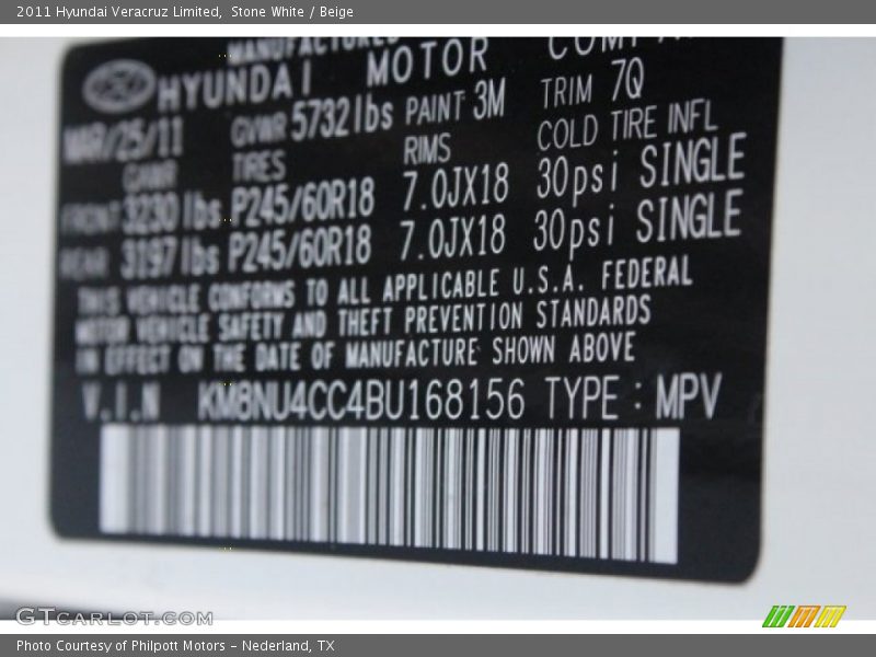 Stone White / Beige 2011 Hyundai Veracruz Limited