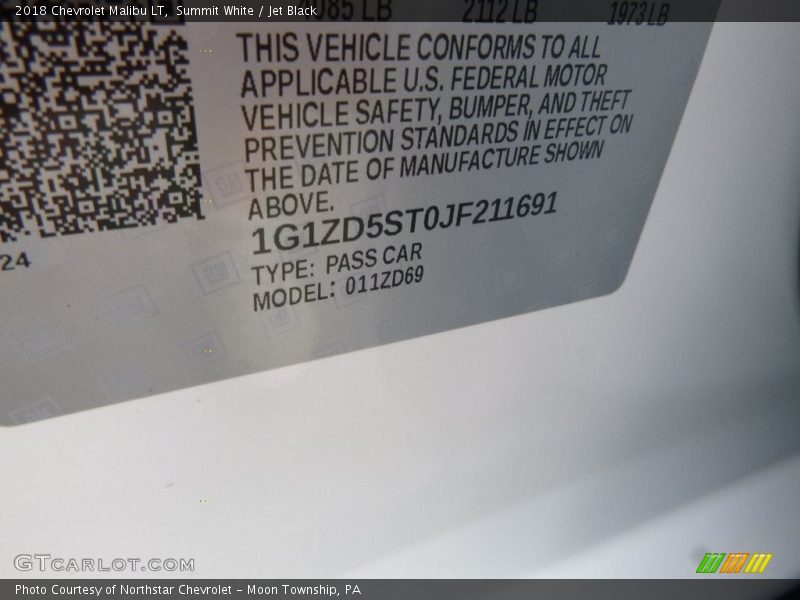 Summit White / Jet Black 2018 Chevrolet Malibu LT