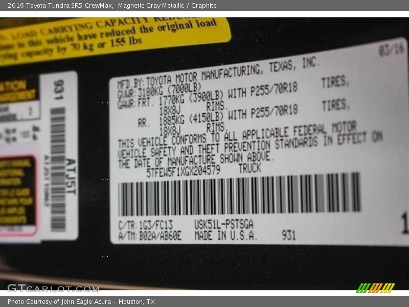 Magnetic Gray Metallic / Graphite 2016 Toyota Tundra SR5 CrewMax