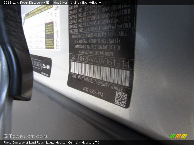 Indus Silver Metallic / Ebony/Ebony 2018 Land Rover Discovery HSE