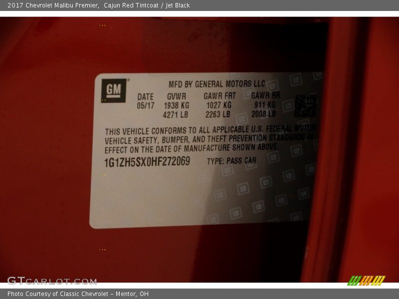 Cajun Red Tintcoat / Jet Black 2017 Chevrolet Malibu Premier