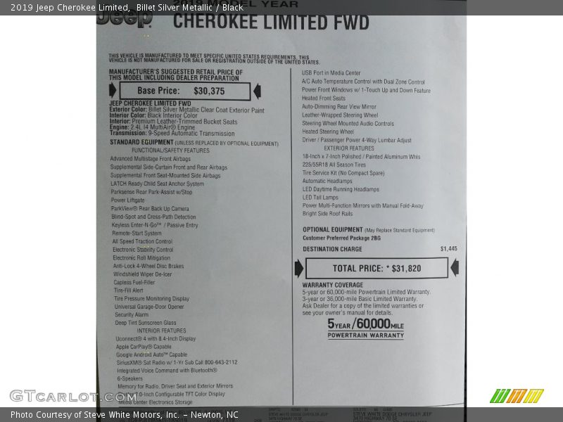 Billet Silver Metallic / Black 2019 Jeep Cherokee Limited