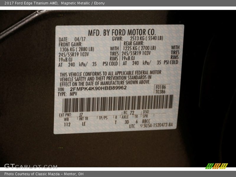 Magnetic Metallic / Ebony 2017 Ford Edge Titanium AWD