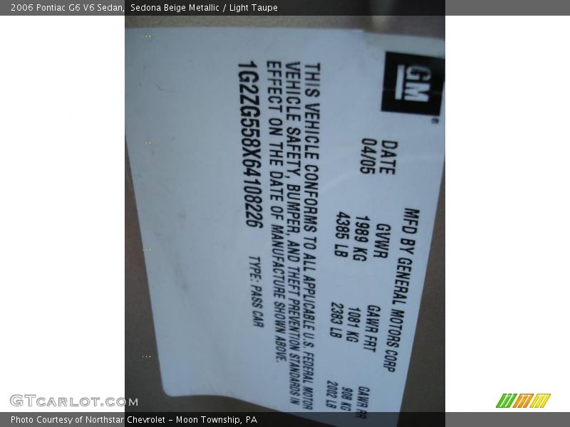 Sedona Beige Metallic / Light Taupe 2006 Pontiac G6 V6 Sedan