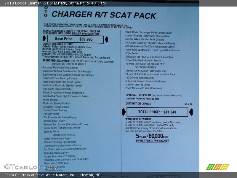 White Knuckle / Black 2018 Dodge Charger R/T Scat Pack