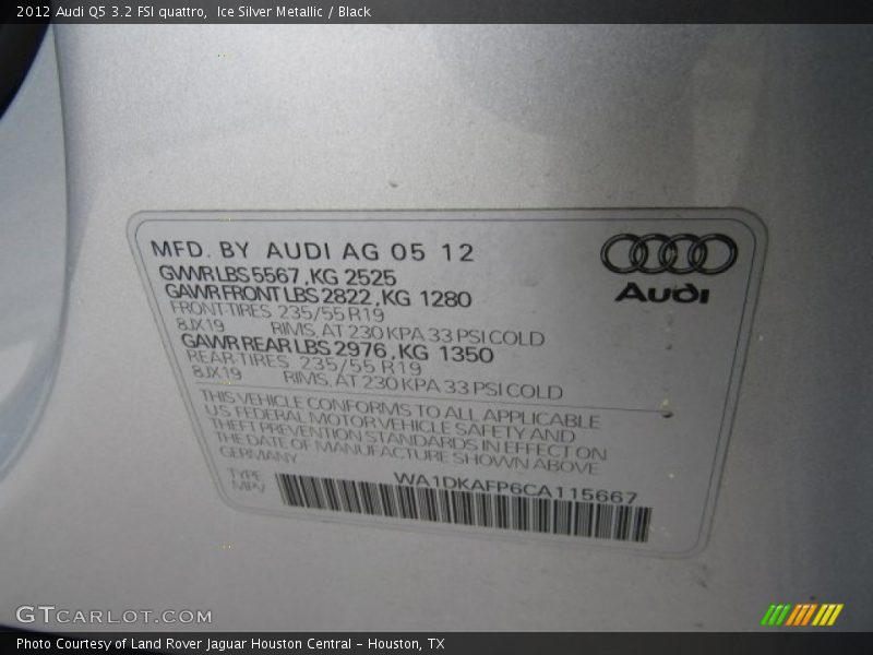 Ice Silver Metallic / Black 2012 Audi Q5 3.2 FSI quattro