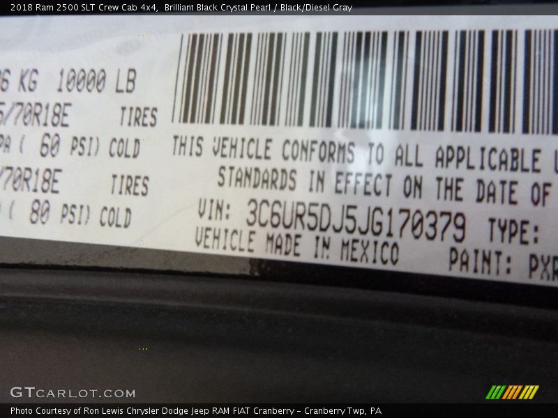 Brilliant Black Crystal Pearl / Black/Diesel Gray 2018 Ram 2500 SLT Crew Cab 4x4