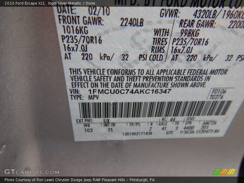 Ingot Silver Metallic / Stone 2010 Ford Escape XLS
