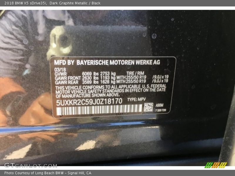 Dark Graphite Metallic / Black 2018 BMW X5 sDrive35i